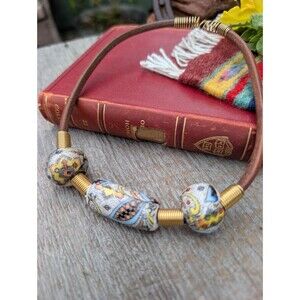 Vintage Floral Porcelain Necklace - Beaded Bohemian Jewelry
